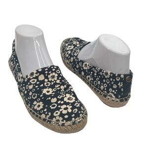 Tory Burch Navy Ivory Risa Lovers Floral Espadrille Flats Size 7.5 Women’s